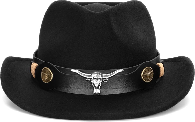 Vikodah Kids Western Cowboy Hat Wide Brim with Band Wool Felt Vintage Jazz Fedora Cowgirl Hats for 3-7 Years Boys Girls - Image 2
